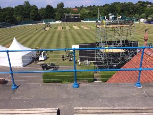 scaffolding tower for recording cricket event