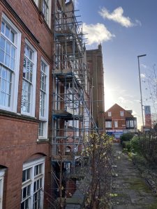 scaffolding on side of avanti fields school in Leicester